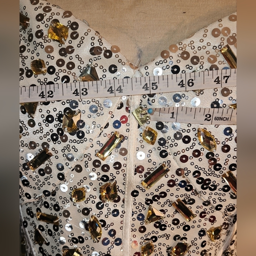 Deb Strapless White and Gold Dress. Size 22. Chiffon Flare Skirt - Picture 7 of 12